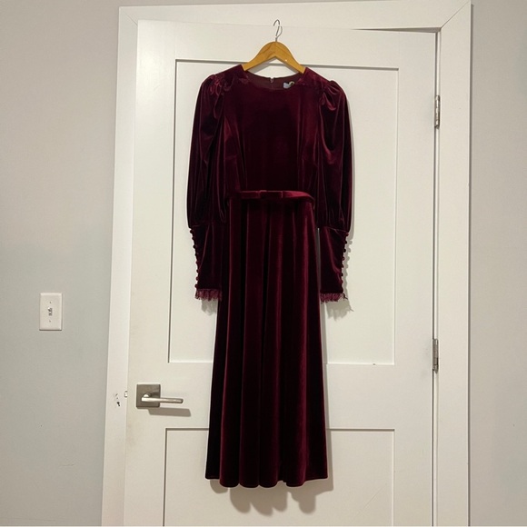Nicola Bathie x Antonio Melani Velvet Helen Burgundy Midi Dress NWT 4 Holiday - Picture 2 of 7